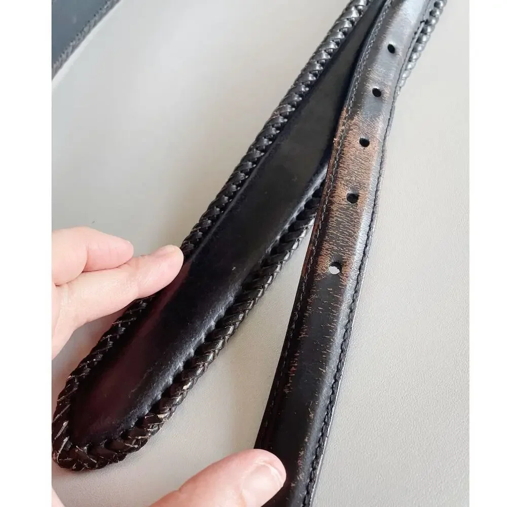Genuine Black Leather Belt | Concho Buckle | Size 42